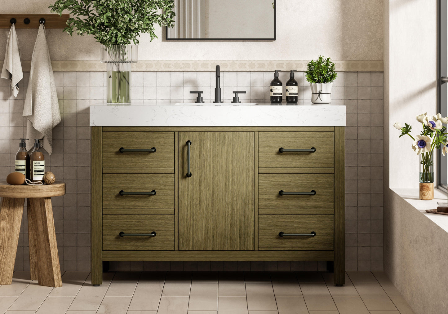 48 inch Single Bathroom Vanity In Chestnut Brown