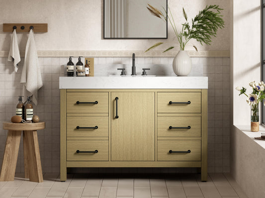 48 inch Single Bathroom Vanity In Honey Brown with backsplash