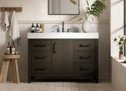 48 inch Single Bathroom Vanity In Mocha Brown with backsplash