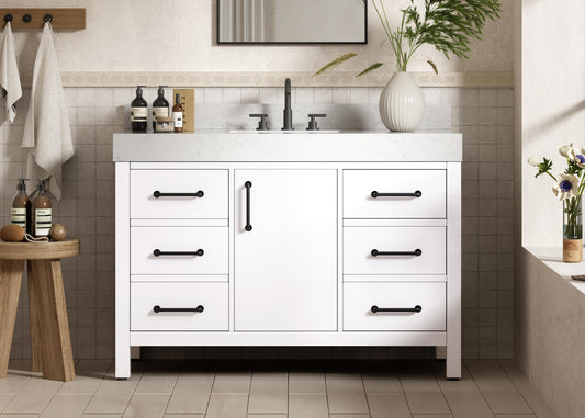48 inch Single Bathroom Vanity In White with backsplash