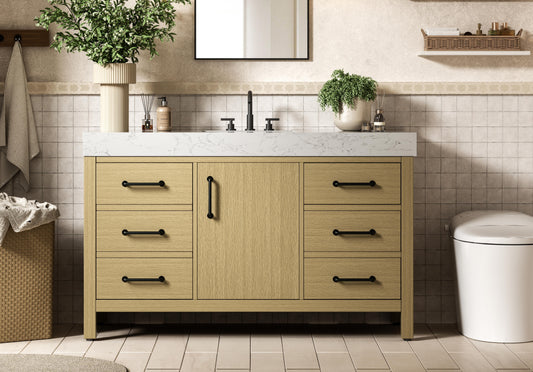 54 inch Single Bathroom Vanity In Honey Brown