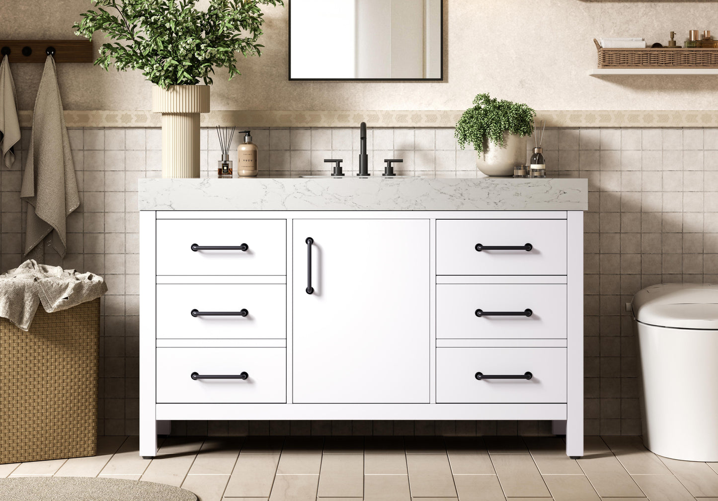 54 inch Single Bathroom Vanity In White