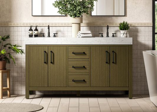 60 inch Double Bathroom Vanity In Chestnut Brown