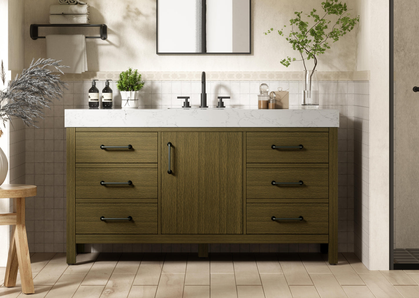 60 inch Single Bathroom Vanity In Chestnut Brown