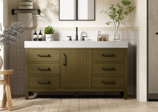 60 inch Single Bathroom Vanity In Chestnut Brown