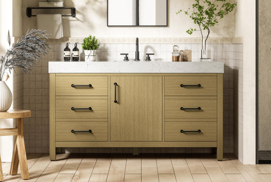 60 inch Single Bathroom Vanity In Honey Brown