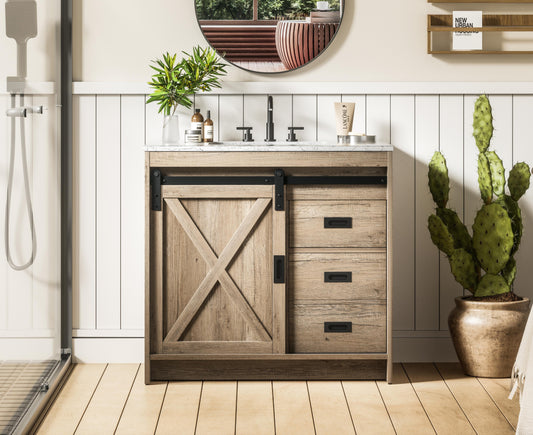Austin 36 inch Single Bathroom Vanity in Natural Oak