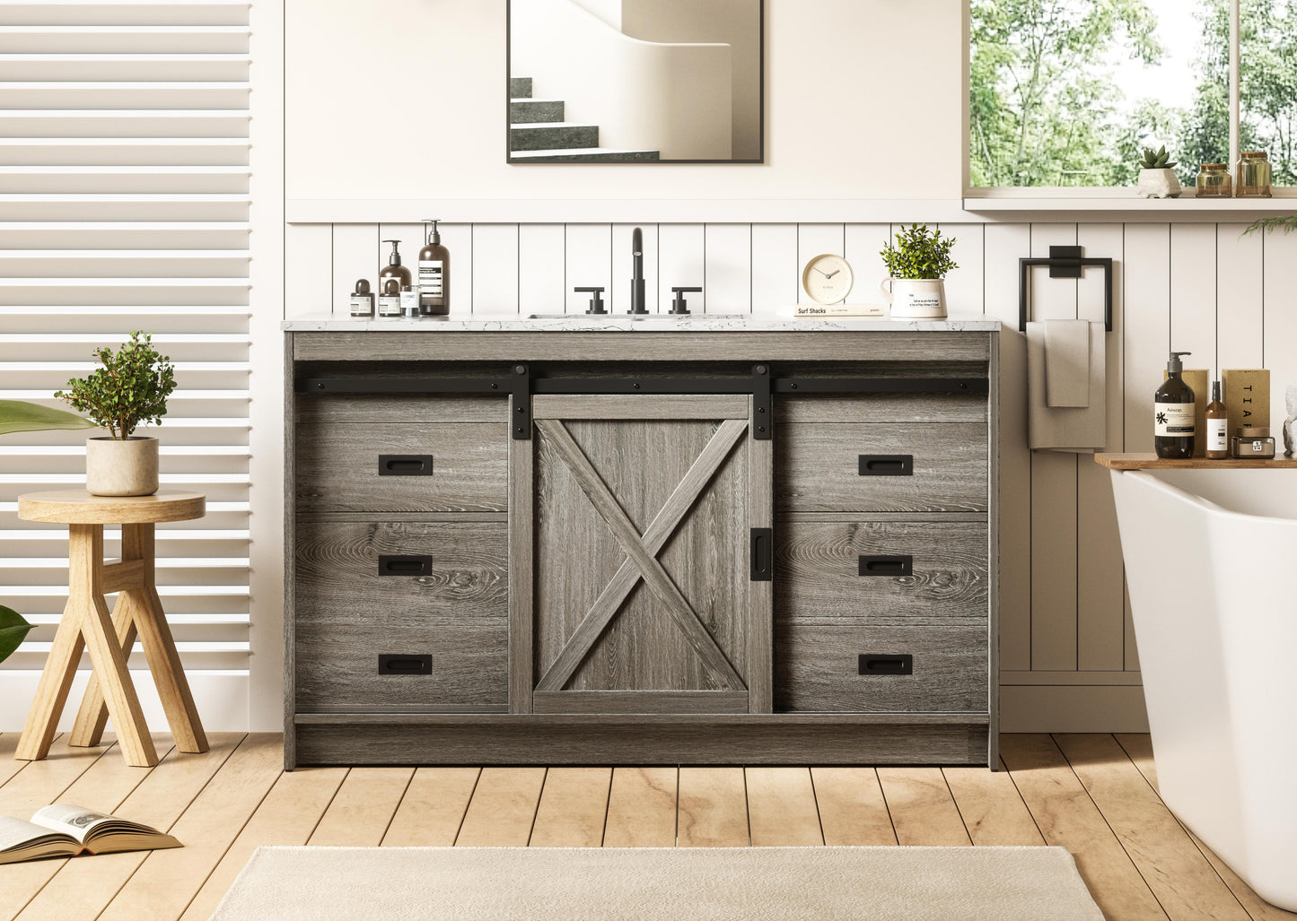 Austin 54 inch Single Bathroom Vanity in Rustic Grey