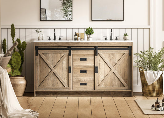 Austin 60 inch Double Bathroom Vanity in Natural Oak