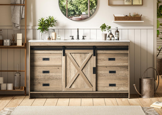 Austin 60 inch Single Bathroom Vanity in Natural Oak