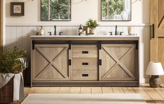 Austin 72 inch Double Bathroom Vanity in Natural Oak