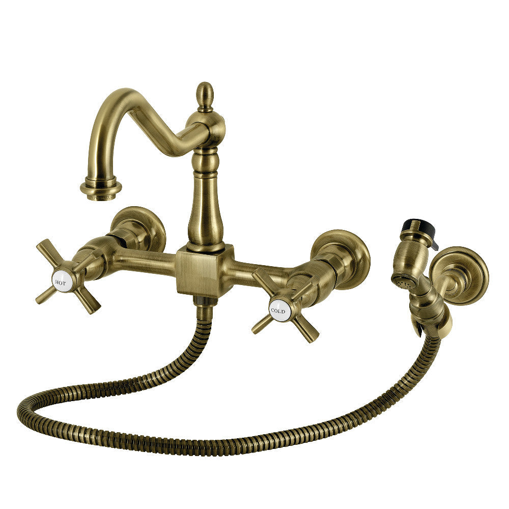 Millennium Wall Mount Kitchen Faucet in Antique Brass