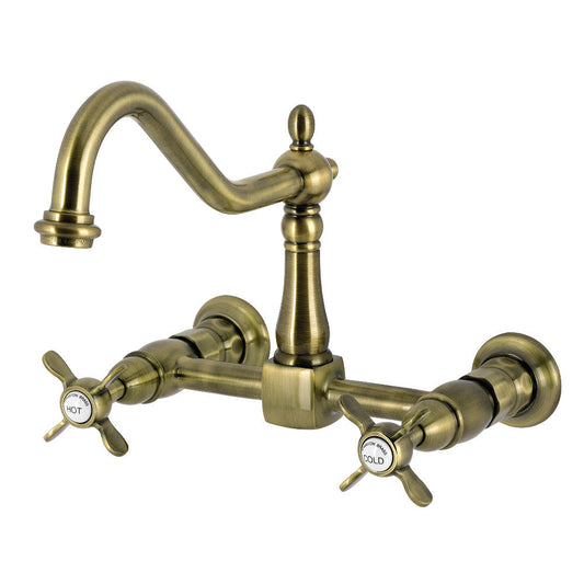Essex Wall Mount Kitchen Faucet in Antique Brass