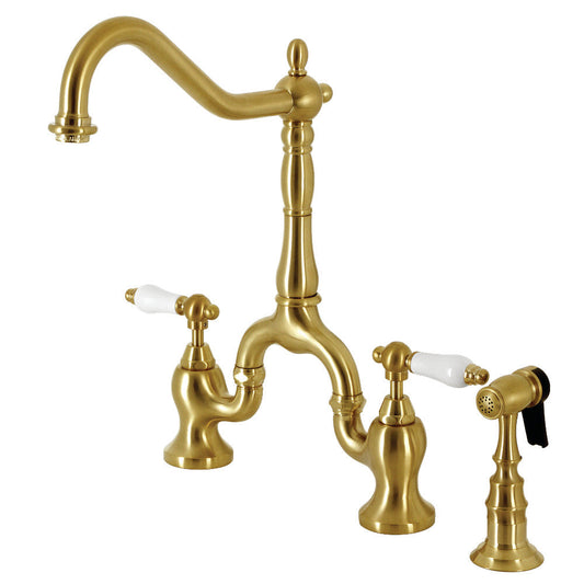 English Country Bridge Kitchen Faucet in Brushed Brass