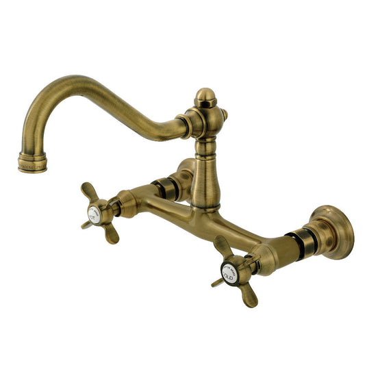 Essex Wall-Mount Bathroom Faucet in Antique Brass
