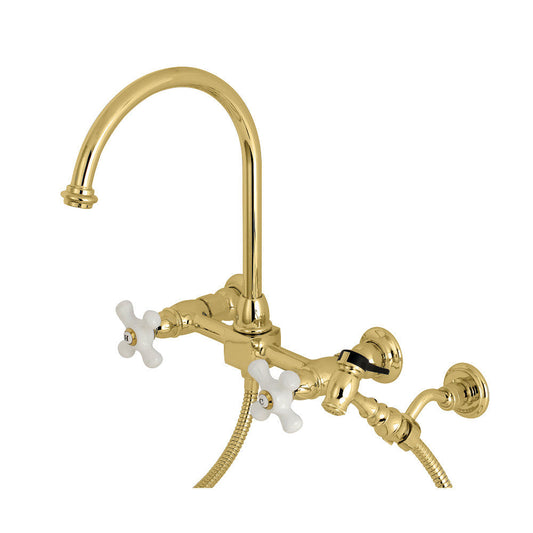Restoration Wall Mount Kitchen Faucet in Polished Brass
