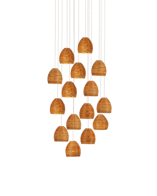 Beehive 15-Light Round Multi-Drop Pendant