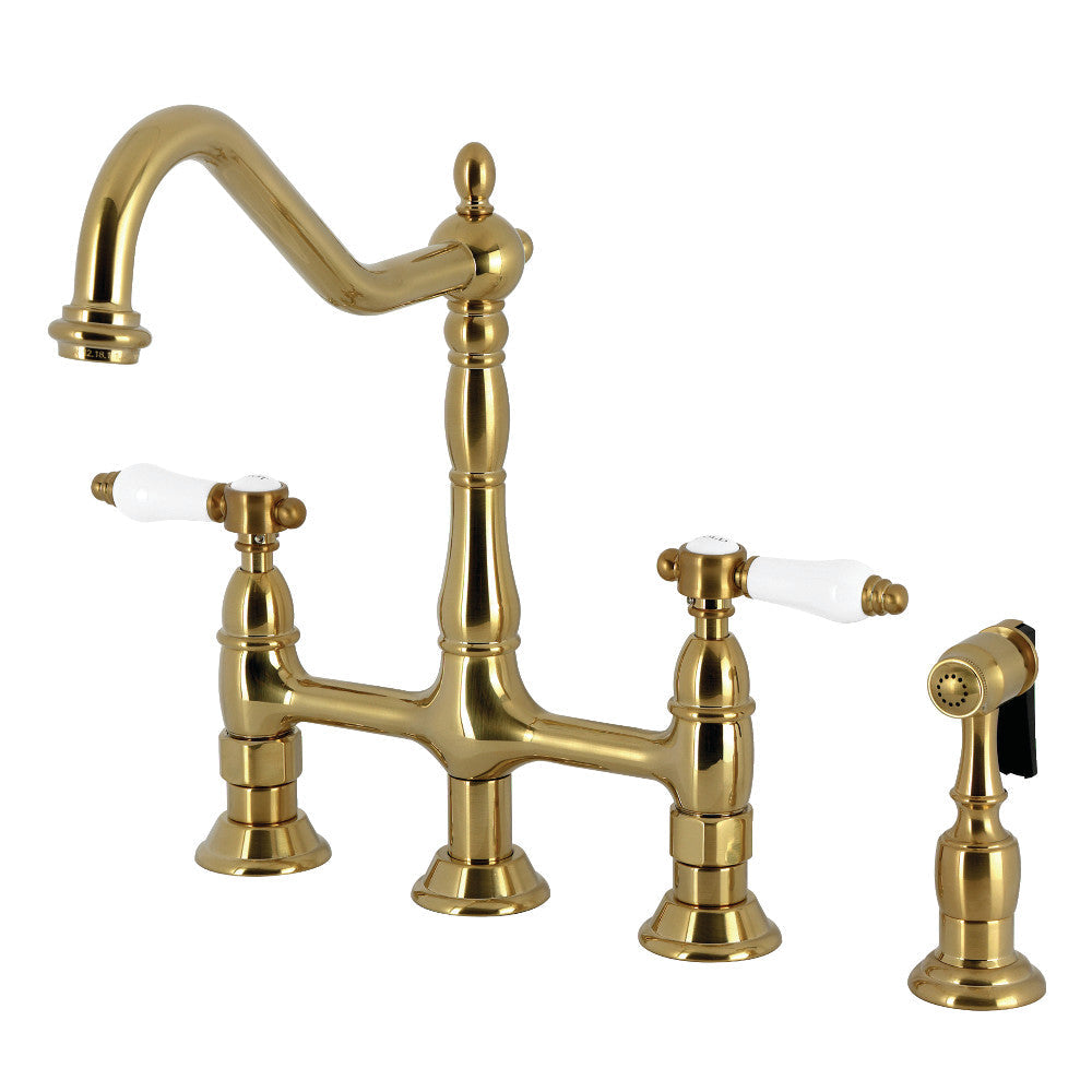 Bel-Air Bridge Kitchen Faucet in Brushed Brass