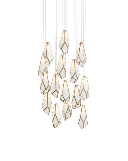 Glace White 15-Light Round Multi-Drop Pendant