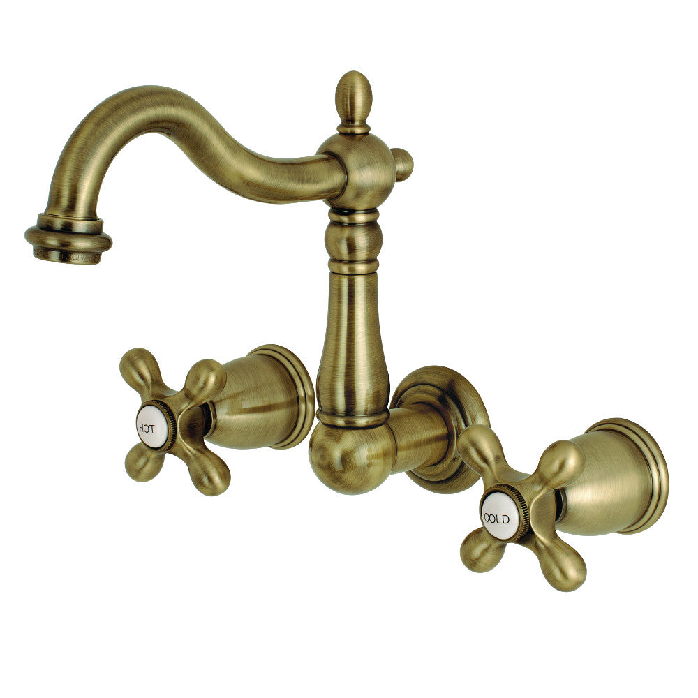 Heritage Wall-Mount Bathroom Faucet in Antique Brass