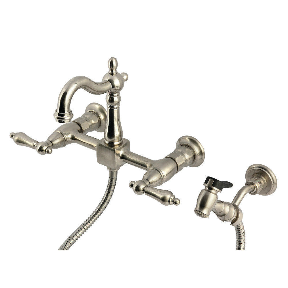 Heritage Wall Mount Kitchen Faucet in Brushed Nickel