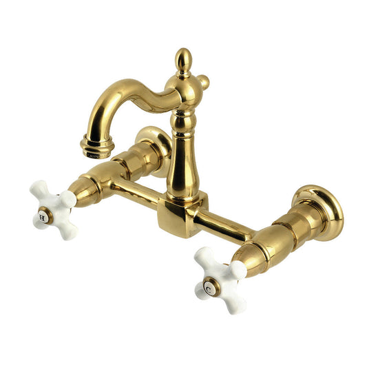 Heritage Wall Mount Kitchen Faucet in Brushed Brass