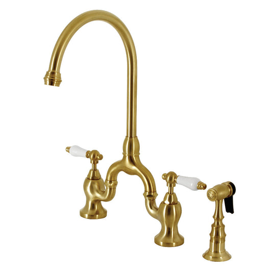 English Country Bridge Kitchen Faucet in Brushed Brass