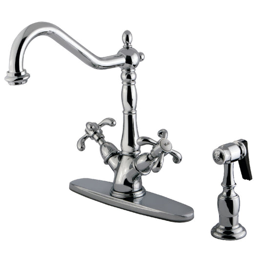 French Country Two Handle Single-Hole Kitchen Faucet in Polished Chrome