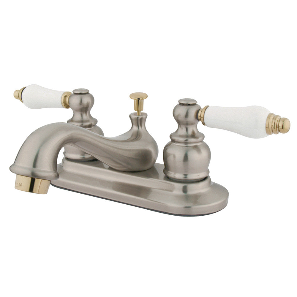 Restoration 4 Inch Centerset Bathroom Faucet in Brushed Nickel/Polished Brass