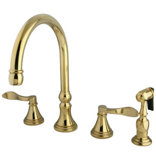 NuFrench Widespread Kitchen Faucet in Polished Brass
