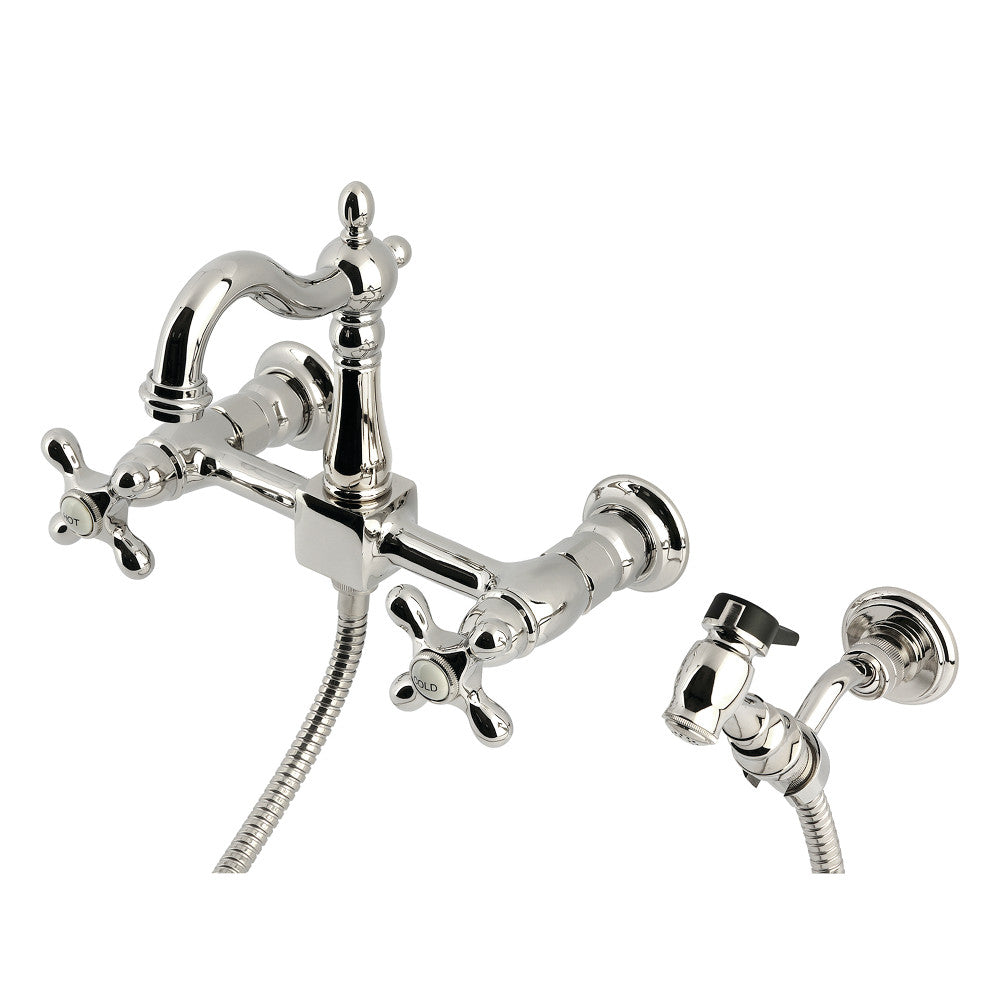 Heritage Wall Mount Kitchen Faucet in Polished Nickel