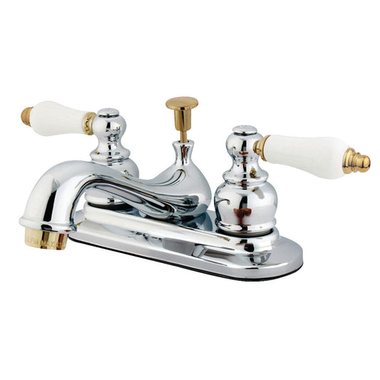 Restoration 4 Inch Centerset Bathroom Faucet in Polished Chrome/Polished Brass
