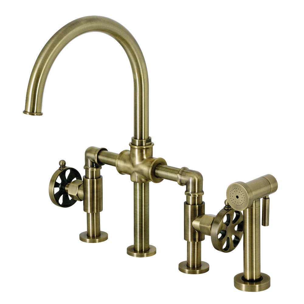 Belknap Bridge Kitchen Faucet in Antique Brass