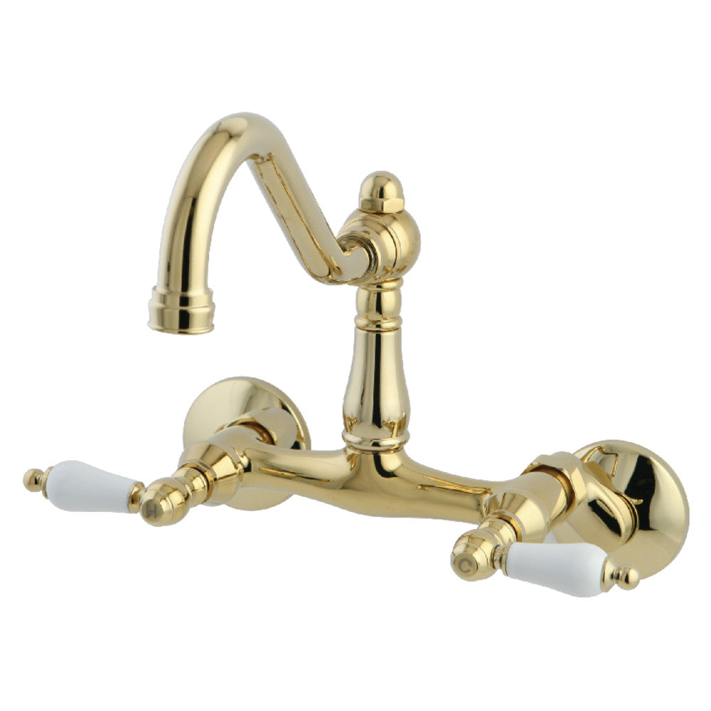 Vintage Wall Mount Kitchen Faucet in Polished Brass