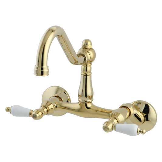Vintage Wall Mount Kitchen Faucet in Polished Brass