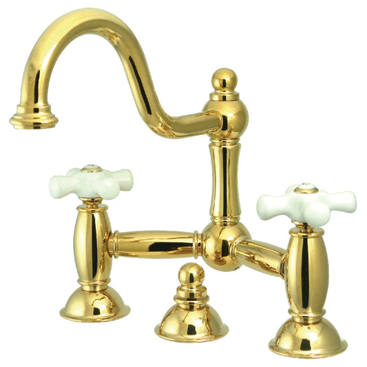 Restoration Bridge Bathroom Faucet in Polished Brass
