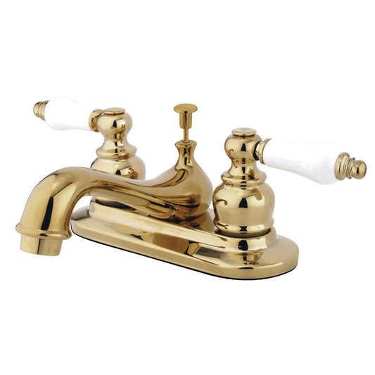 Restoration 4 Inch Centerset Bathroom Faucet in Polished Brass