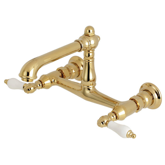 English Country Wall-Mount Bathroom Faucet in Polished Brass