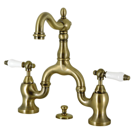 English Country Bridge Bathroom Faucet in Antique Brass