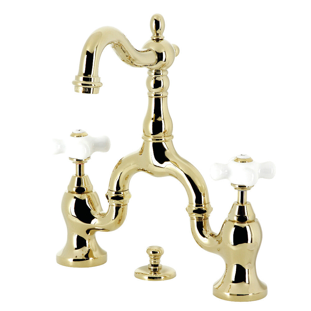 English Country Bridge Bathroom Faucet in Polished Brass