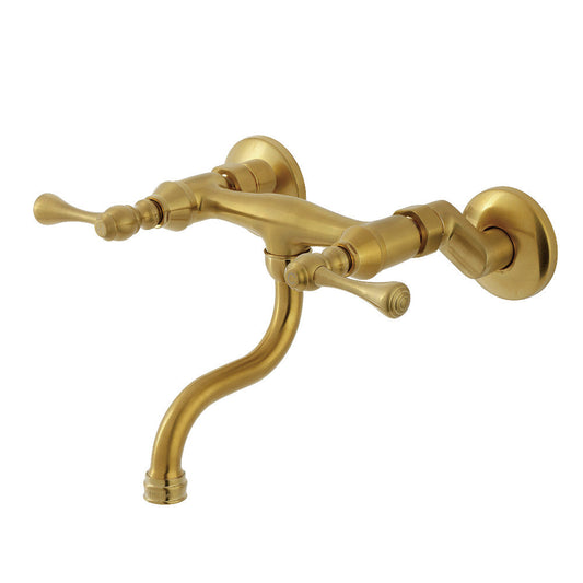 Kingston Wall-Mount Bathroom Faucet in Brushed Brass