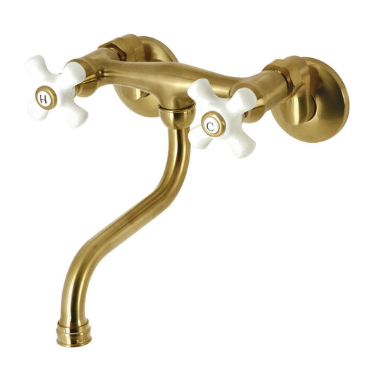 Kingston Wall-Mount Bathroom Faucet in Brushed Brass