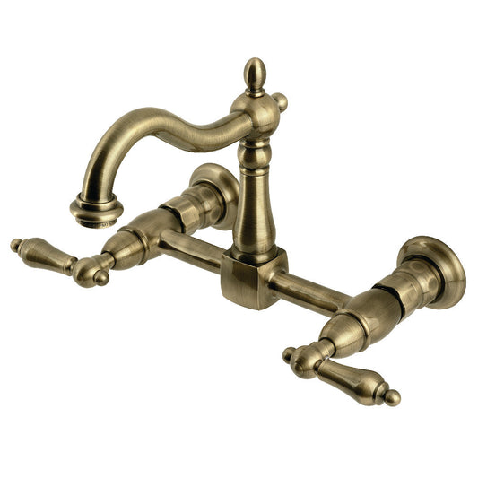 Heritage Wall Mount Kitchen Faucet in Antique Brass