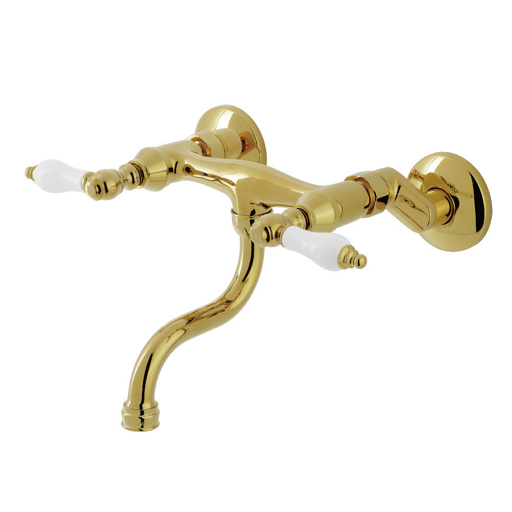 Kingston Wall-Mount Bathroom Faucet in Polished Brass