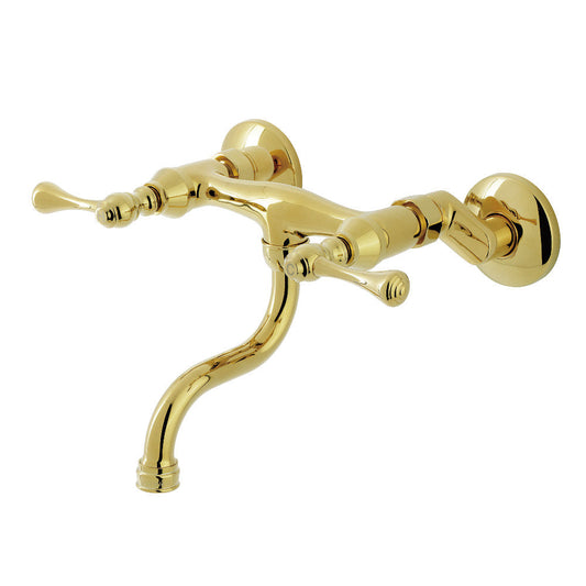 Kingston Wall-Mount Bathroom Faucet in Polished Brass