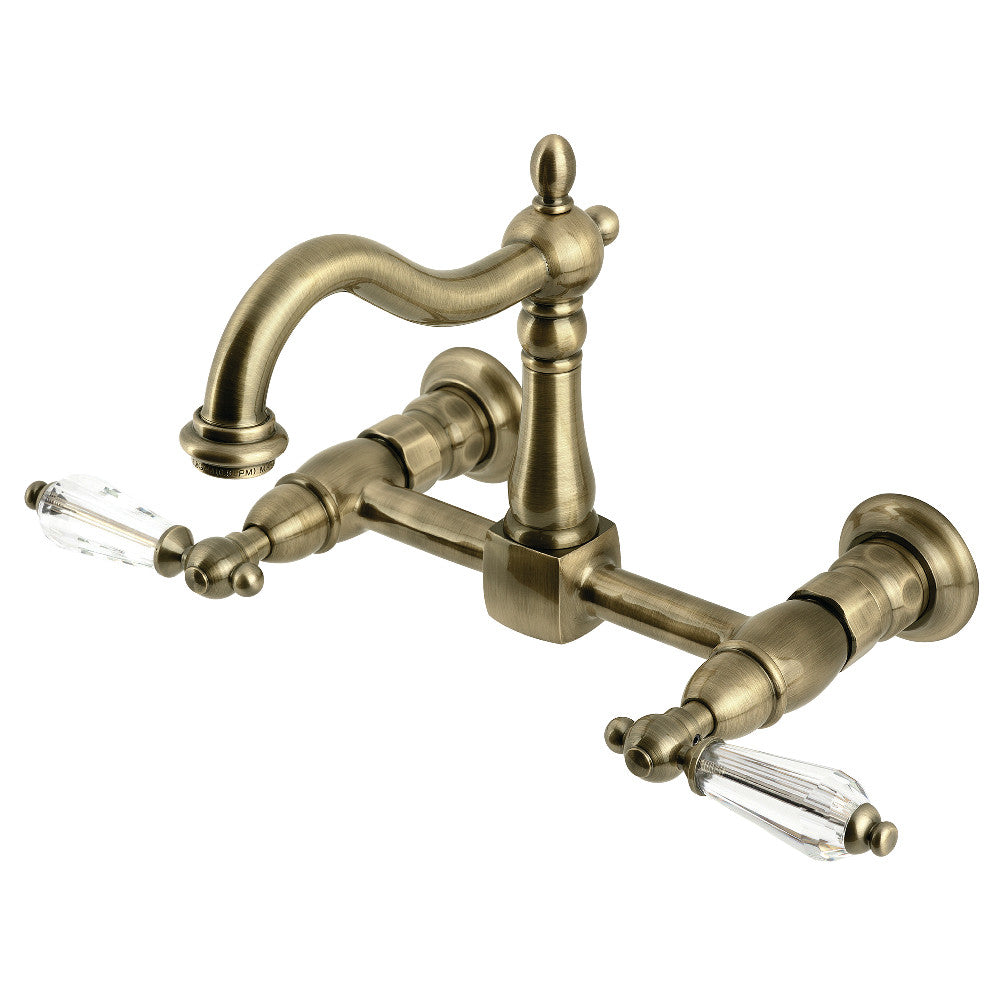 Willshire Wall Mount Kitchen Faucet in Antique Brass