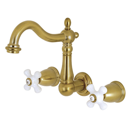 Heritage Wall-Mount Bathroom Faucet in Brushed Brass