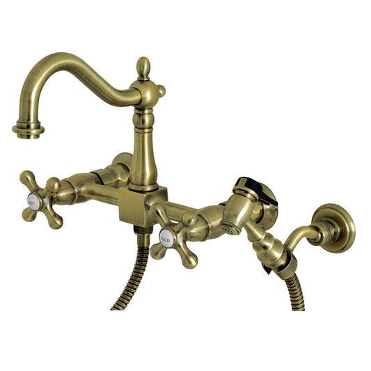 Heritage Wall Mount Kitchen Faucet in Antique Brass