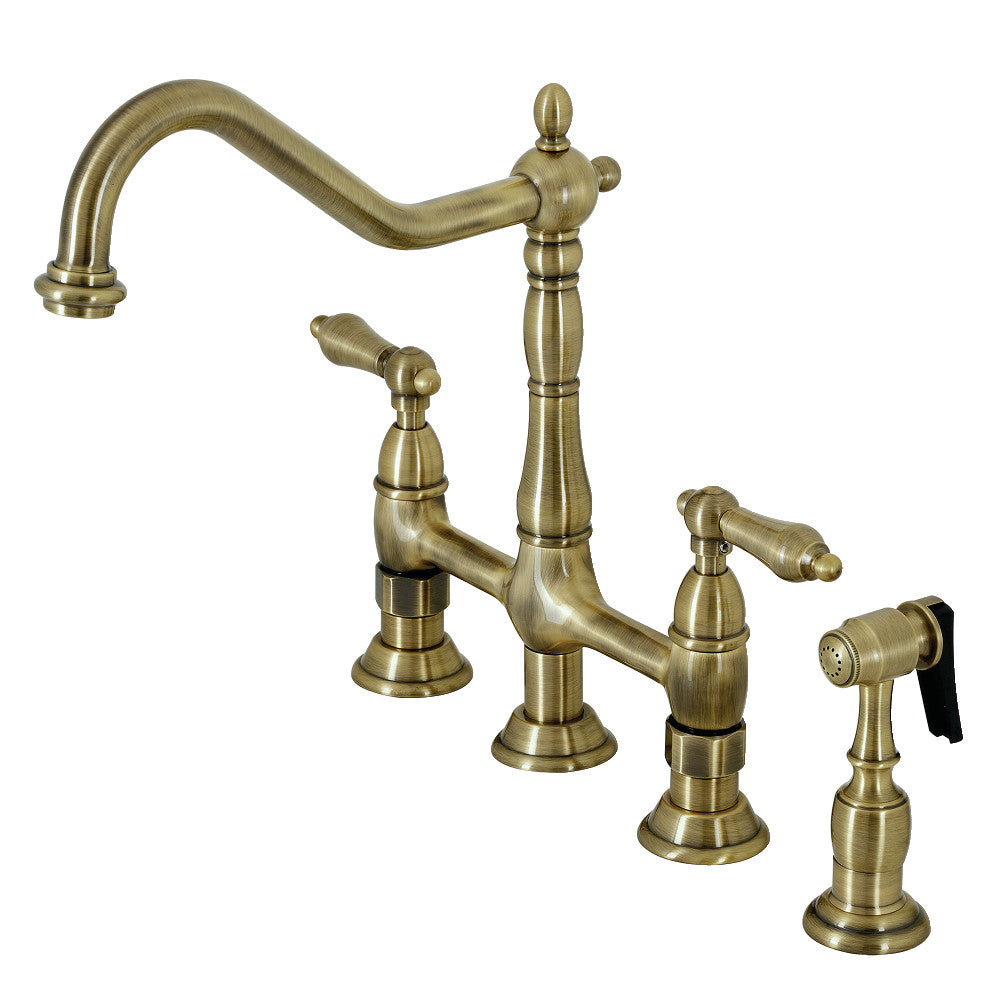 Heritage Bridge Kitchen Faucet in Antique Brass