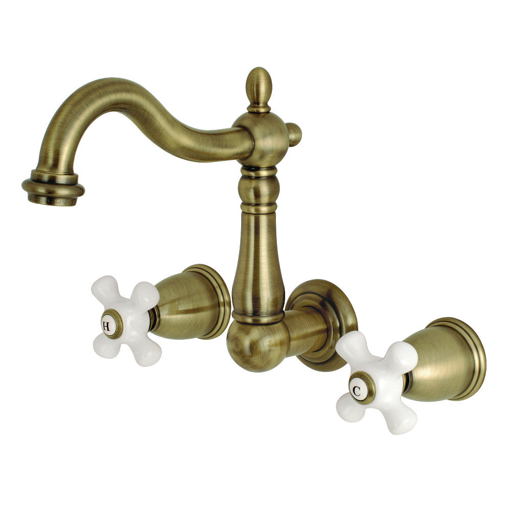 Heritage Wall-Mount Bathroom Faucet in Antique Brass